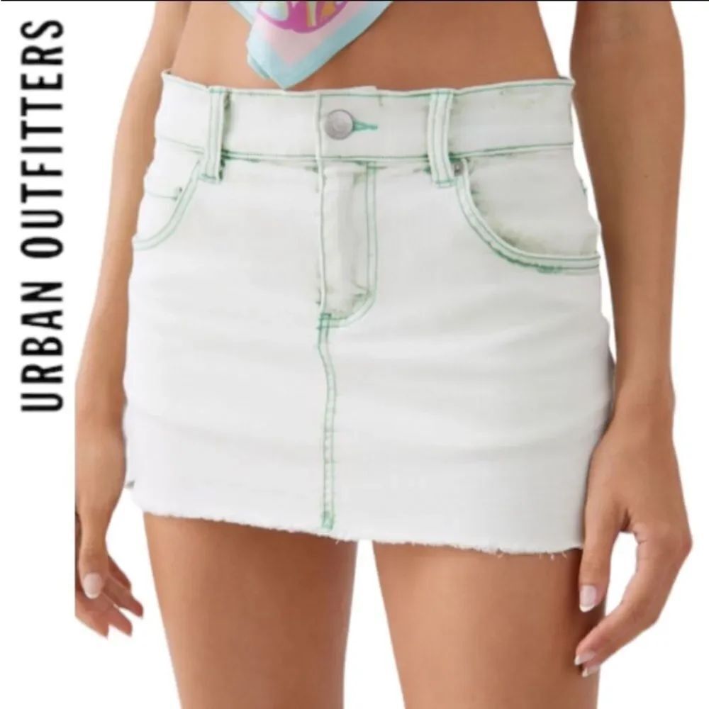 NEW UO Urban Outfitters Amanda Denim Lime Micro Mini Skirt M L